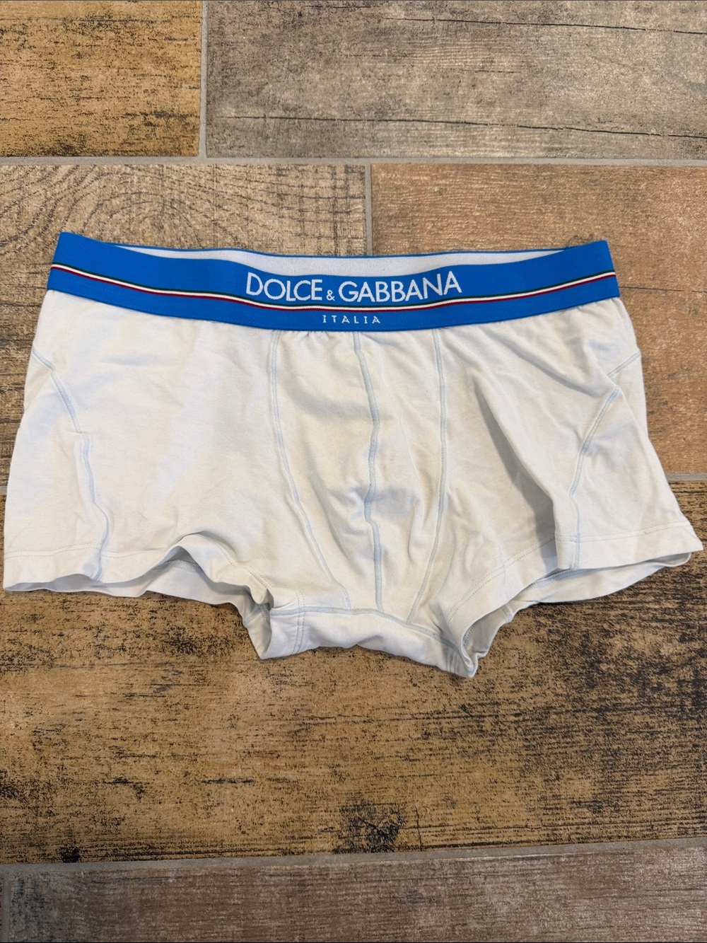 Dolce & Gabbana White Cotton Boxer Briefs with Blue Waistband Mens Small S